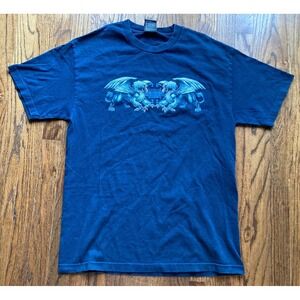 Vintage Y2K Top Heavy T Shirt Mens Size Large Navy Blue Eagles Wings Gothic MMA